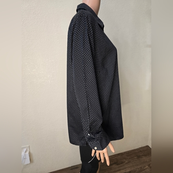 Lauren Ralph Lauren Womens 1x Button Up Shirt Long Sleeve Polka Dot Black White - Picture 6 of 7